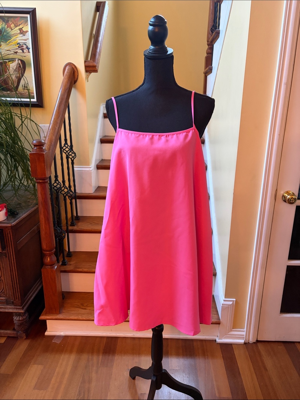 Pink Spaghetti-Strap Swing Dress
